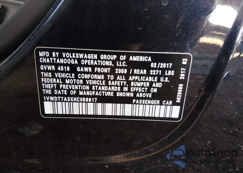 2017 Volkswagen Passat 1.8T R-Line from USA, damaged, VIN 1VWDT7A3XHC056917